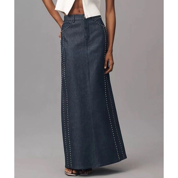 Gestuz Dresses & Skirts - Gestuz Denim Studded Maxi Skirt Women’s Size XS High Waist Anthropologie New